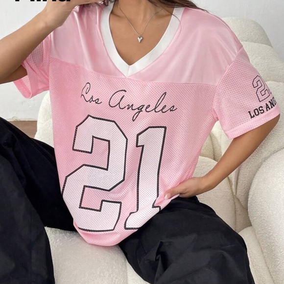 Pink V-Neck Mesh Top - Picture 1 of 3